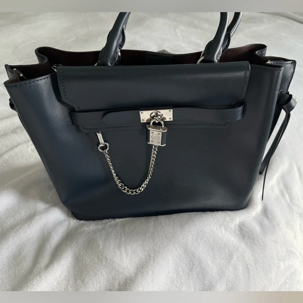 Michael Kors Hamilton Legacy Elegant Navy Leather Handbag - Picture 1 of 8